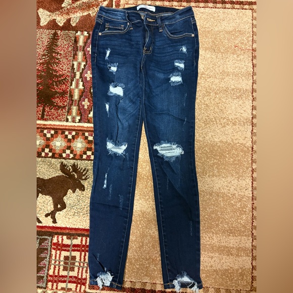 KanCan Dark Blue Distressed Skinny Jeans - Picture 1 of 3